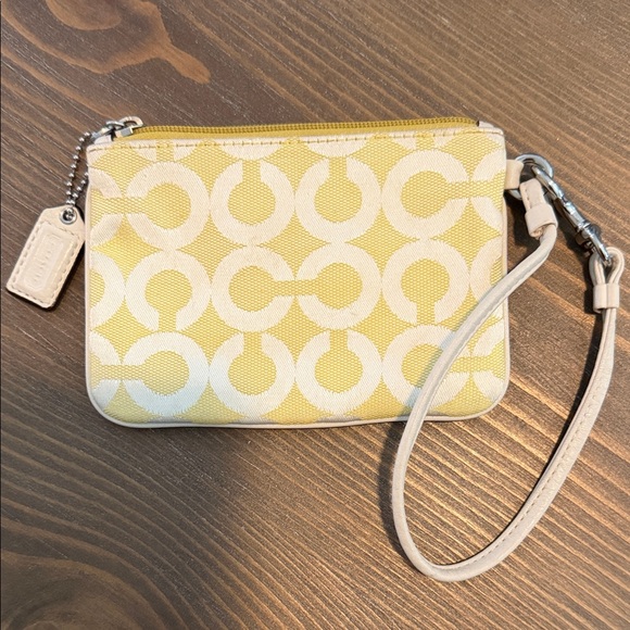 Coach Yellow Signature Jacquard Wristlet with Cream Leather Trim - Picture 3 of 4